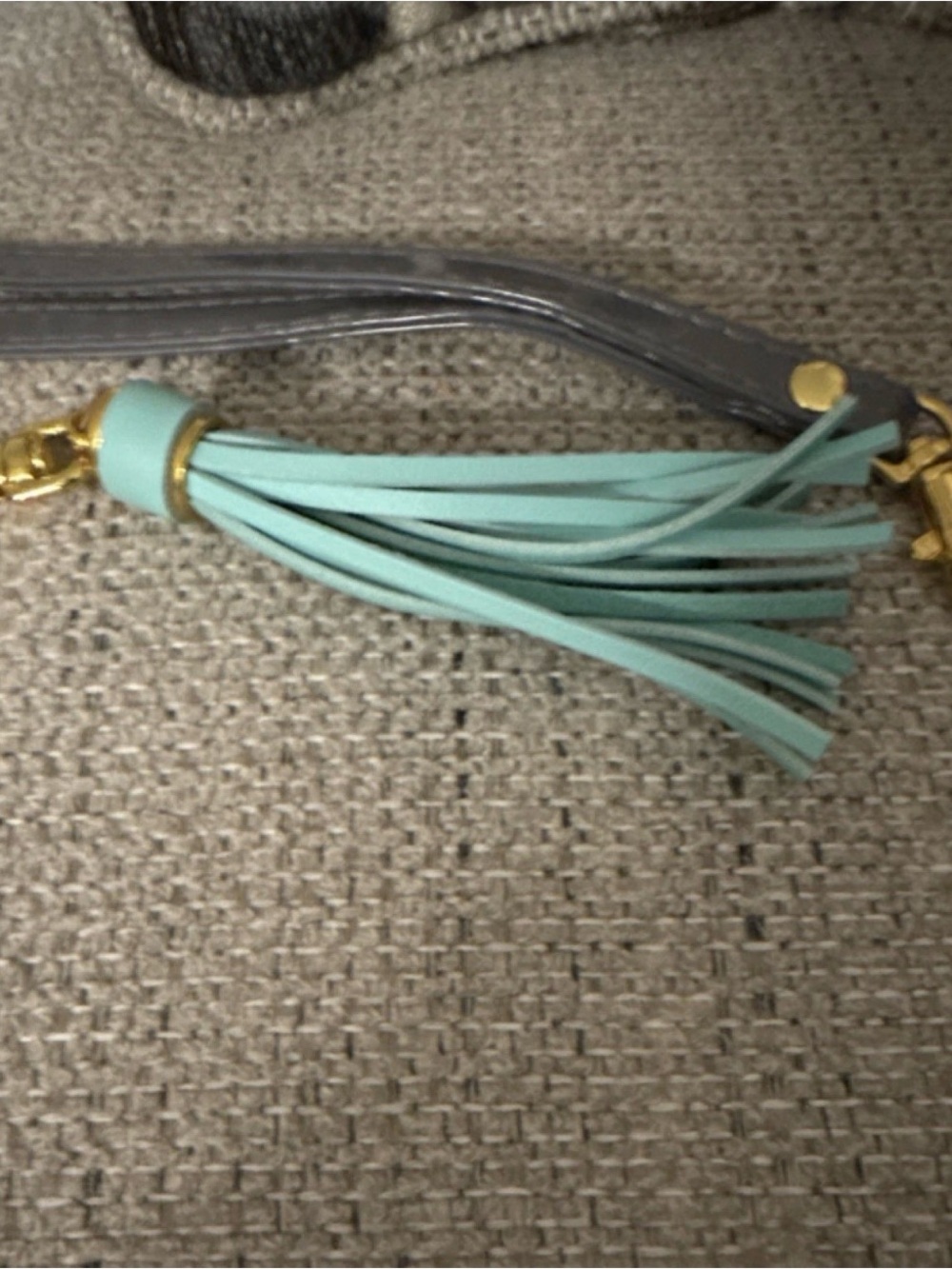 Mint Tassel Wristlet Charm with Gold Hardware or grey wristlet strap.